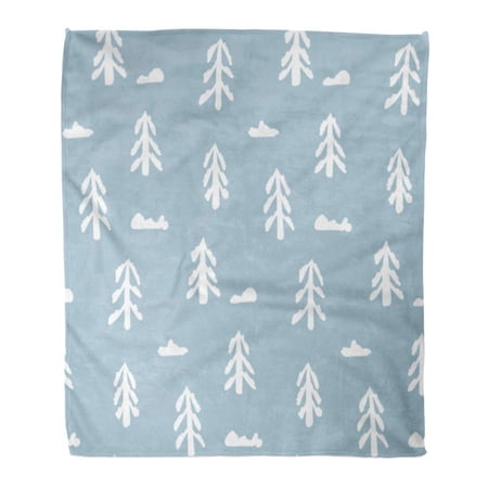 SIDONKU Throw Blanket Warm Cozy Print Flannel Blue Modern Simple White Fir Trees Abstract Naive Winter Scandinavian Nordic Comfortable Soft for Bed Sofa and Couch 58x80 Inches