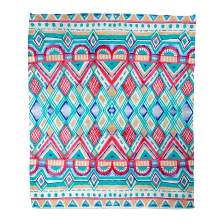 SIDONKU Throw Blanket Warm Cozy Print Flannel Bohemian Geometric Pattern in Aztec Tribal Ethnic Raster Boho Comfortable Soft for Bed Sofa and Couch 58x80 Inches