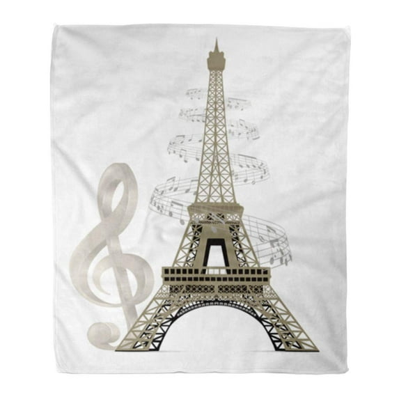 SIDONKU Throw Blanket Warm Cozy Print Flannel Music Eiffel Tower with Musical Notes and Treble Clef Paris Abstract Airplane Comfortable Soft for Bed Sofa and Couch 50x60 Inches