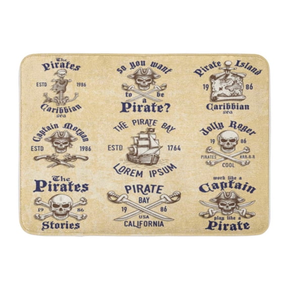 SIDONKU Vintage Pirates Designed Emblems Labels and Scratched Doodle Proverbs Doormat Floor Rug Bath Mat 30x18 inch