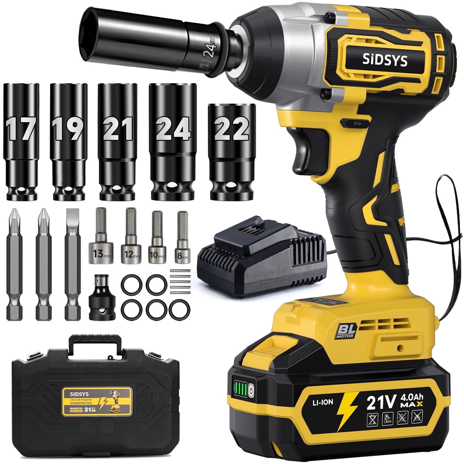 SiDSYS Cordless Impact Wrench, 295Ft-lbs (400N.m) Brushless Impact Gun ...