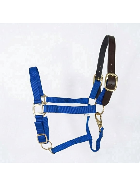 Royal Blue Breakaway Nylon Horse Halter Adjustable Leather Headpiece