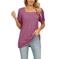 thumbnail image 1 of SIEANE 2023 Women’s Tops Casual Puff Short-Sleeve Basic Tunic Tee Square Neck T Shirts Loose Fit, 1 of 5