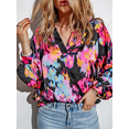 thumbnail image 1 of SIEANE Women's Graffiti Printed V Neck Puff Sleeve Blouse Long Sleeve Satin Blouse Tops,M, 1 of 6