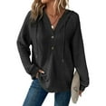thumbnail image 1 of SIEANE Women's Hoodie Oversized Waffle Knit Tops Henley Casual Shirts Long Sleeve V Neck Solid Color Casual Tunic Sweatshirt S-2XL, 1 of 5