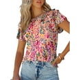 thumbnail image 1 of SIEANE Women's Layered Ruffle Butterfly Sleeve Round Neck Blouse Top, 1 of 6