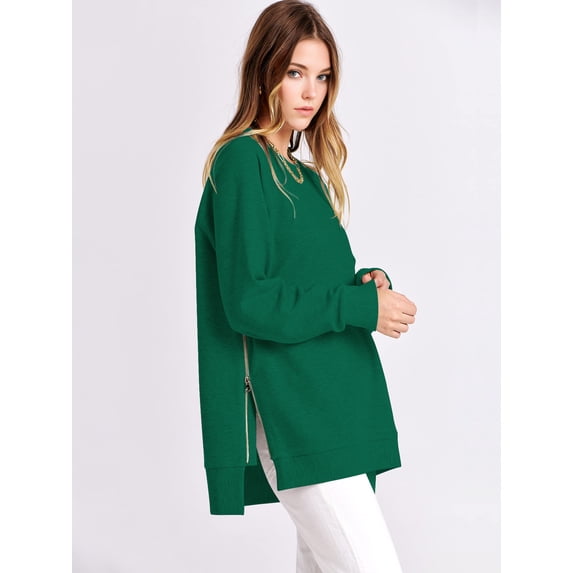 SIEANE Women's Oversized Sweatshirts Long Sleeve Crew Neck Loose Side Zipper Tunic Tops,XL