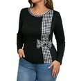 thumbnail image 1 of SIEANE Women's Plus-Size Casual Daily Crew Neck Long Sleeve Fall Slim-Fitting Workmanship Stitching Bow Top 1X-4X, 1 of 7