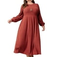 thumbnail image 1 of SIEANE Women's Plus-Size Casual Vintage Fall Long Sleeve Crew Neck Rib Knit Medium Length Dress 1X-4X, 1 of 7