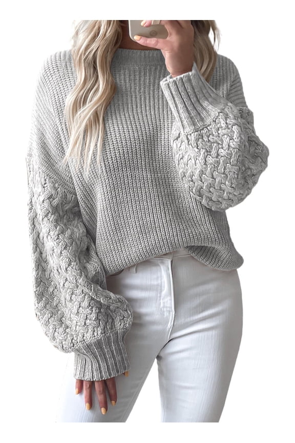 Women's Pullover Sweater Twist Loose Long Sleeve Cable Knit Casual Warm Tops XL(US 16-18)