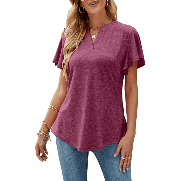 SIEANE Women's Ruffle Sleeve Loose Tunic Blouse V Neck Shirts Casual Summer Tops