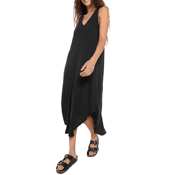 SIEANE Women's Sleeveless Long Dress V Neck Loose Curved Slit Hem Long Maxi Dress