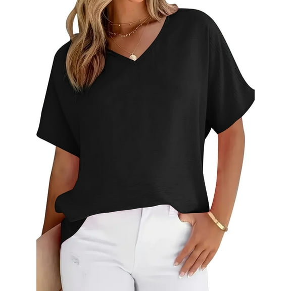 SIEANE Women's Tops Summer Loose Fit V-Neck Lightweight Blouse, S-XXL