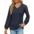 thumbnail image 1 of SIEANE Women's V Neck Waffle Knit Lace Blouse Long Sleeve Shirt Loose Casual Tops, S-2XL, 1 of 5