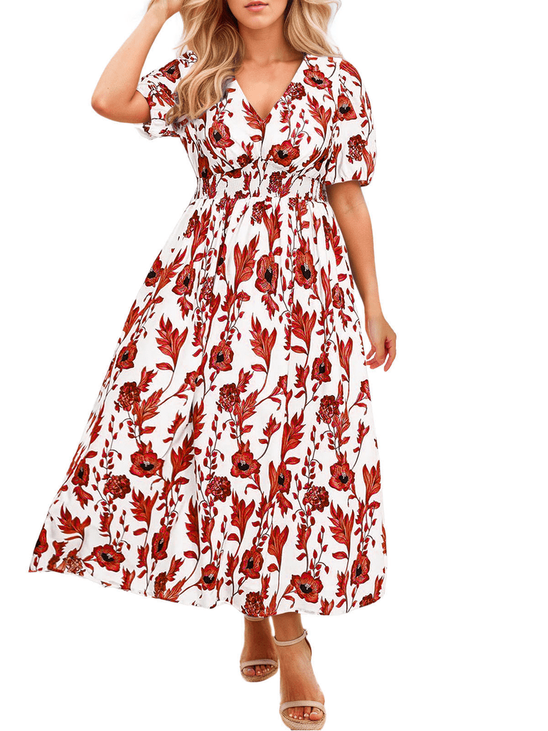 SIEANE Women's summer floral holiday style V-neck fashion dress L-4X -  Walmart.com