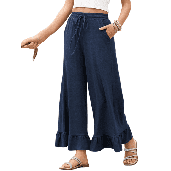 SIEANE Women's summer wide leg breathable flounder all kinds of lazy drawstring trousers S-2X