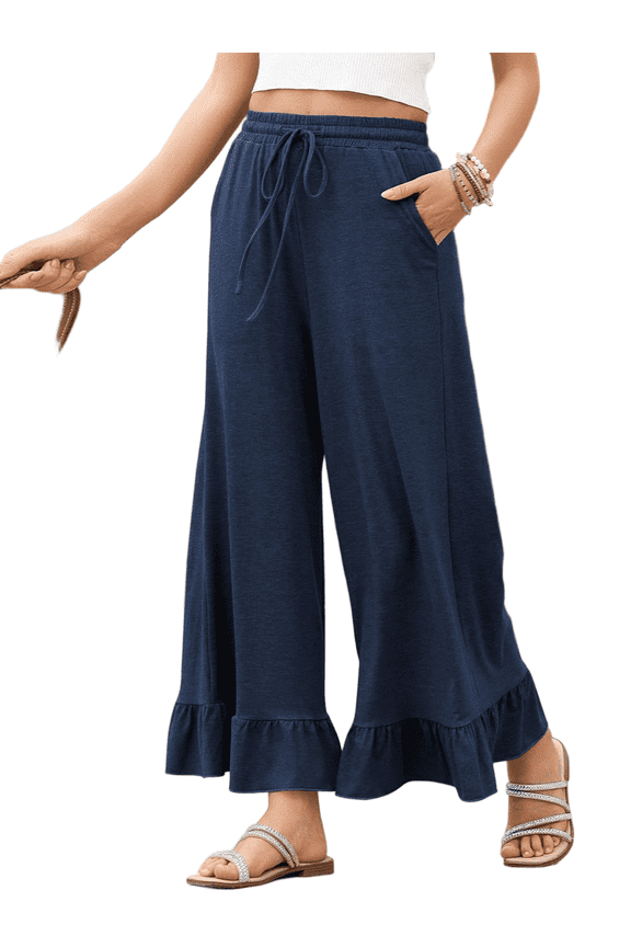 Women's summer wide leg breathable flounder all kinds of lazy drawstring trousers S-2X