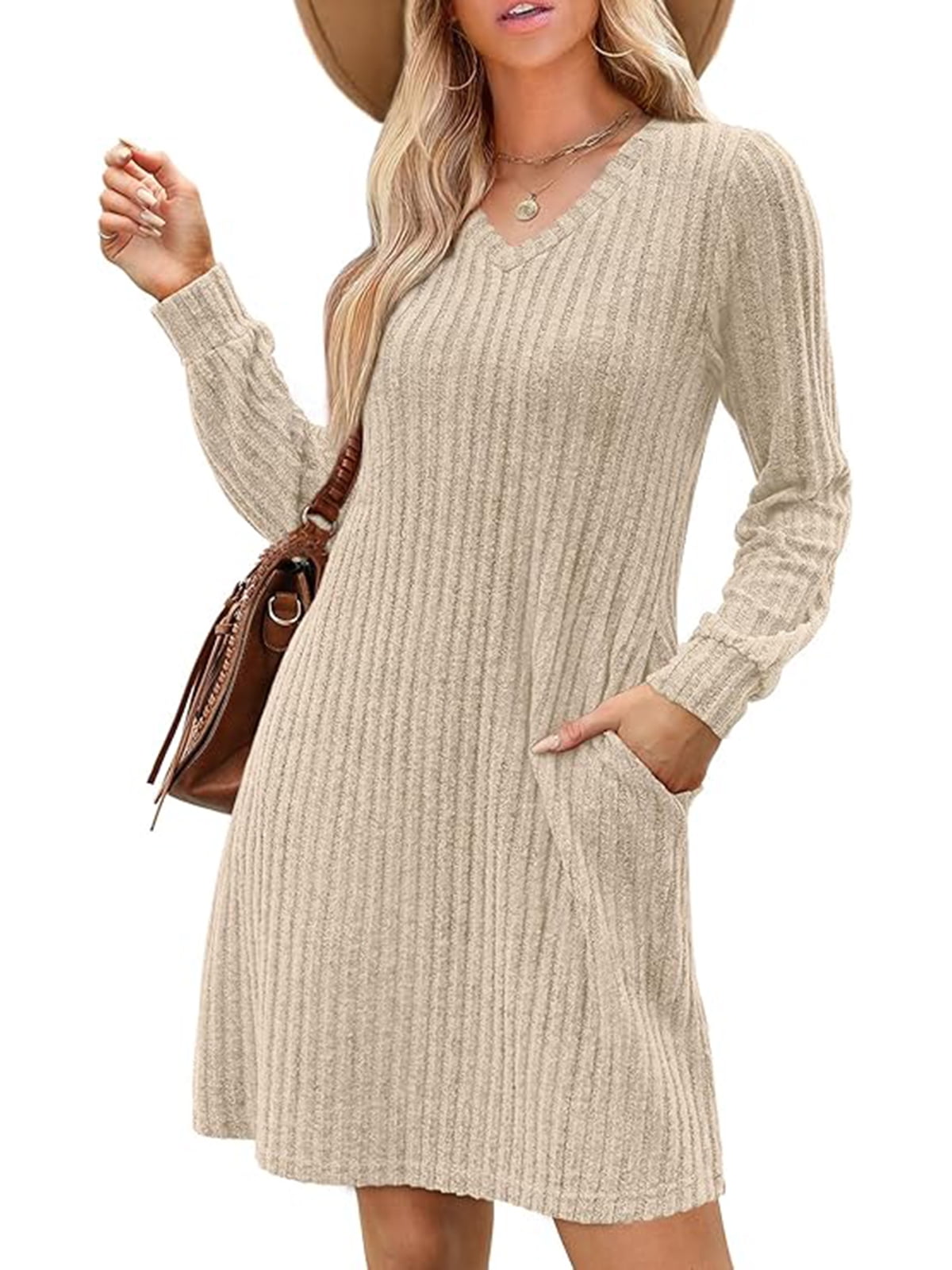 Women's Maxi Dress Felwors Women's Long Sleeve Sweater Maxi Dresses V — free download