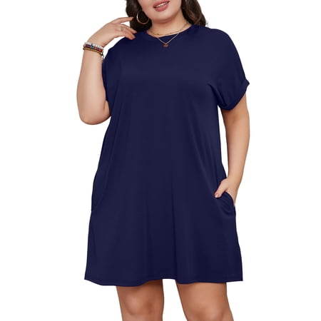 SIEANE Womens Plus Size Dress Casual Loose T-Shirt Dress with Pockets 1X-5X