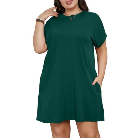 SIEANE Womens Plus Size Dress Casual Loose T-Shirt Dress with Pockets 1X-5X