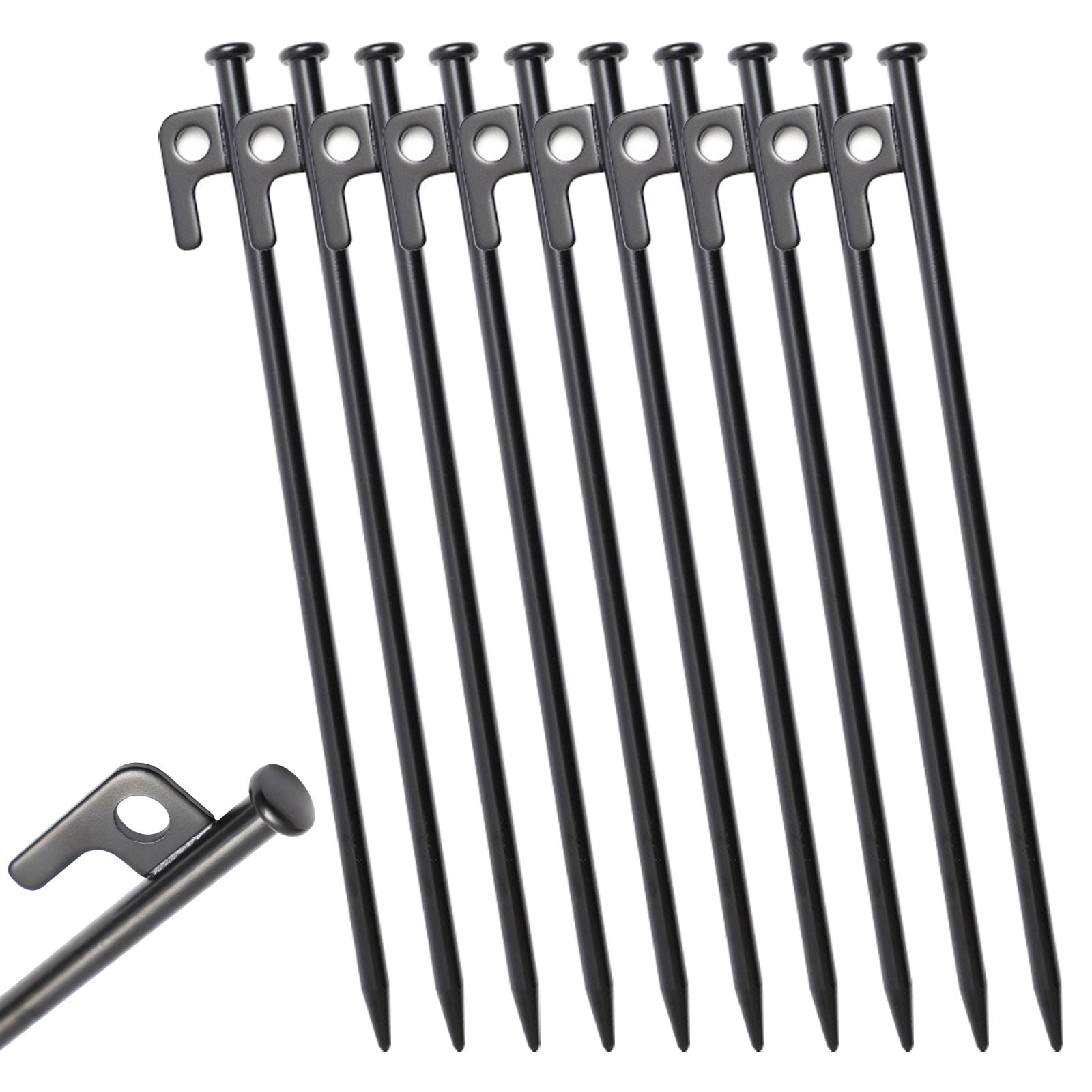 SIELUNO 10 Pieces Metal Tent Stakes Heavy Duty,Steel Tent Pegs Ground Stakes Spikes For Camping-30cm-black
