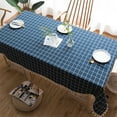 thumbnail image 1 of SIELUNO Rectangle Tablecloths with Tassel,Navy Blue Checkered Embroidery Resistant Washable Tablecloth Table Covers, 1 of 5