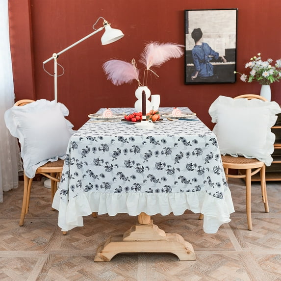 SIELUNO Tablecloths for Rectangle Tables,Elegant Print Tablecloth with Ruffles,Non-slip Dustproof Durable Table Covers