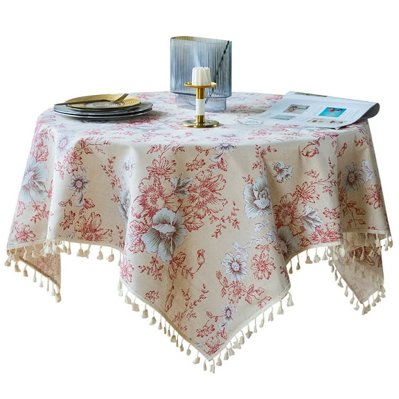 SIELUNO Tablecloths for Round And Rectangle Tables,Peony Printed Tablecloth with Fringe Retro Table Cloths