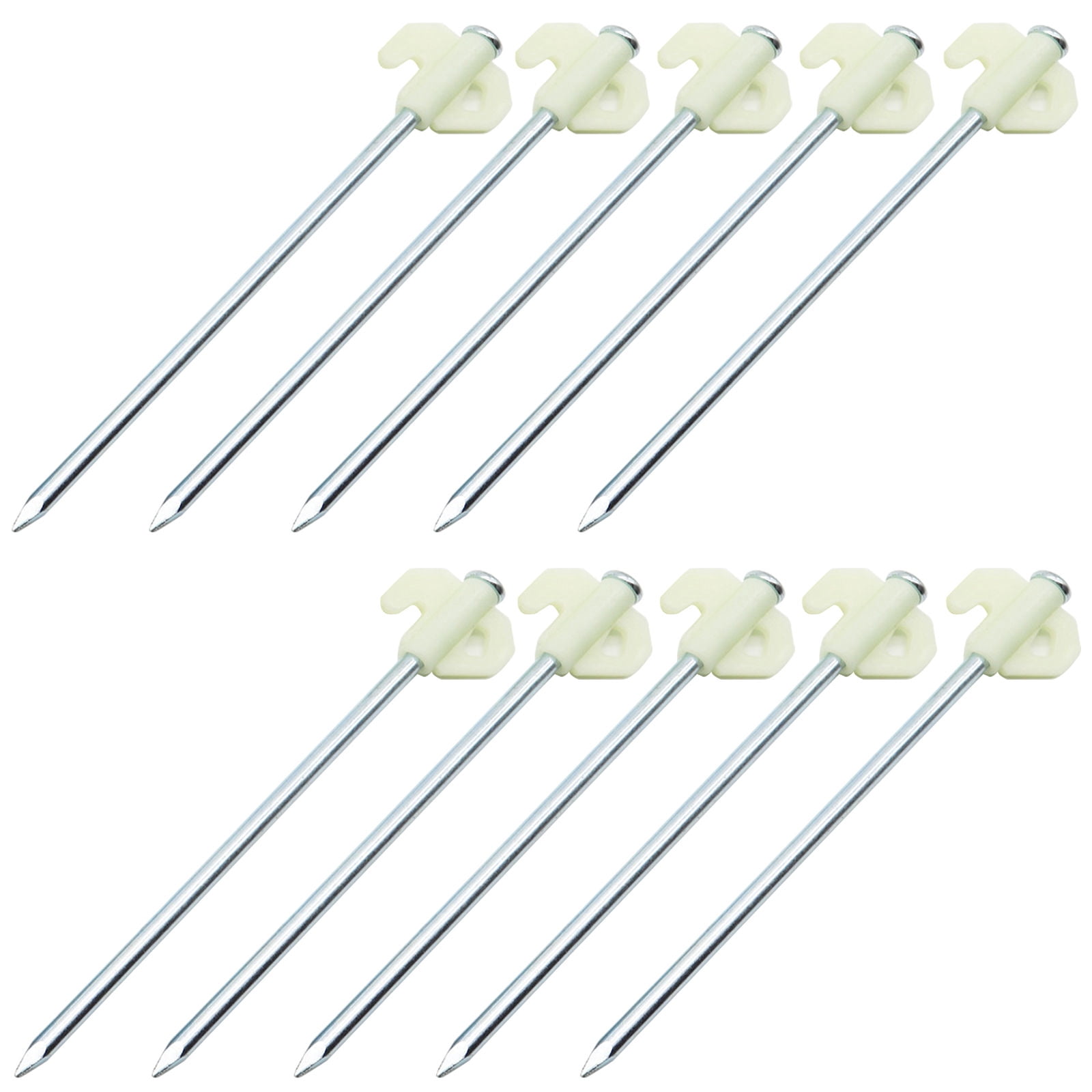SIELUNO Tent Stakes 10 Pieces Galvanized Steel Stable Tent Stakes Pegs With Fluorescent Stopper -Cream Color-20cm