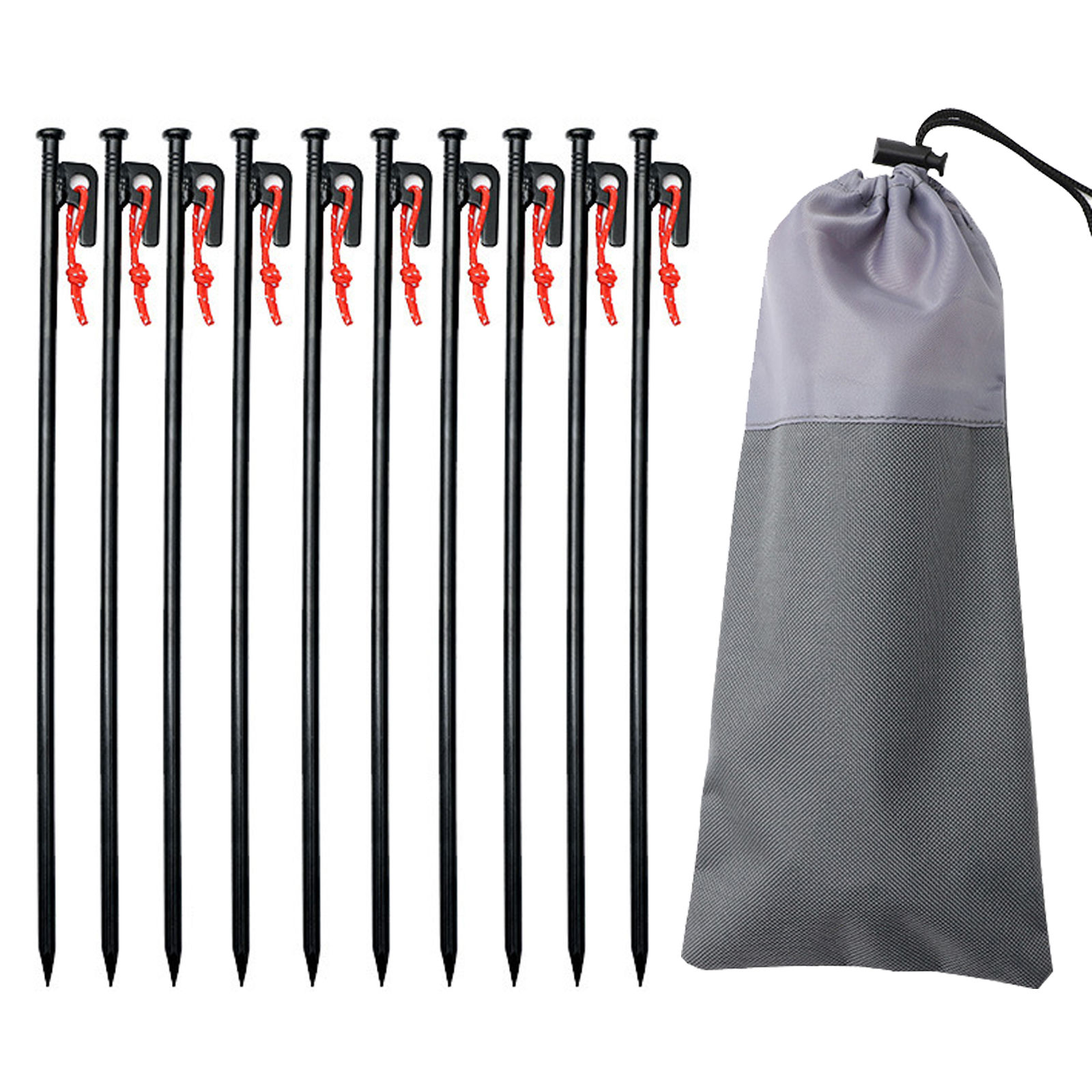 SIELUNO Tent Stakes 10 Pieces Heavy Duty Forged Steel Tent Stakes Outdoor Camping Accessories-40cm-Black