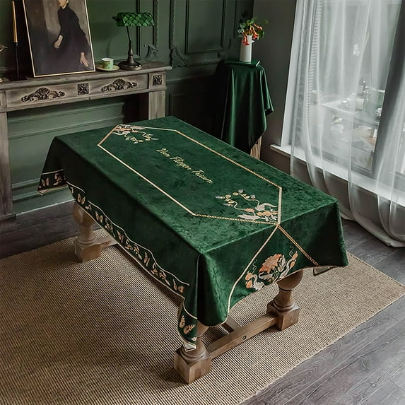 SIELUNO Velvet Rectangle Tablecloths,American Retro Dark Green for Christmas Banquet Party Hotel