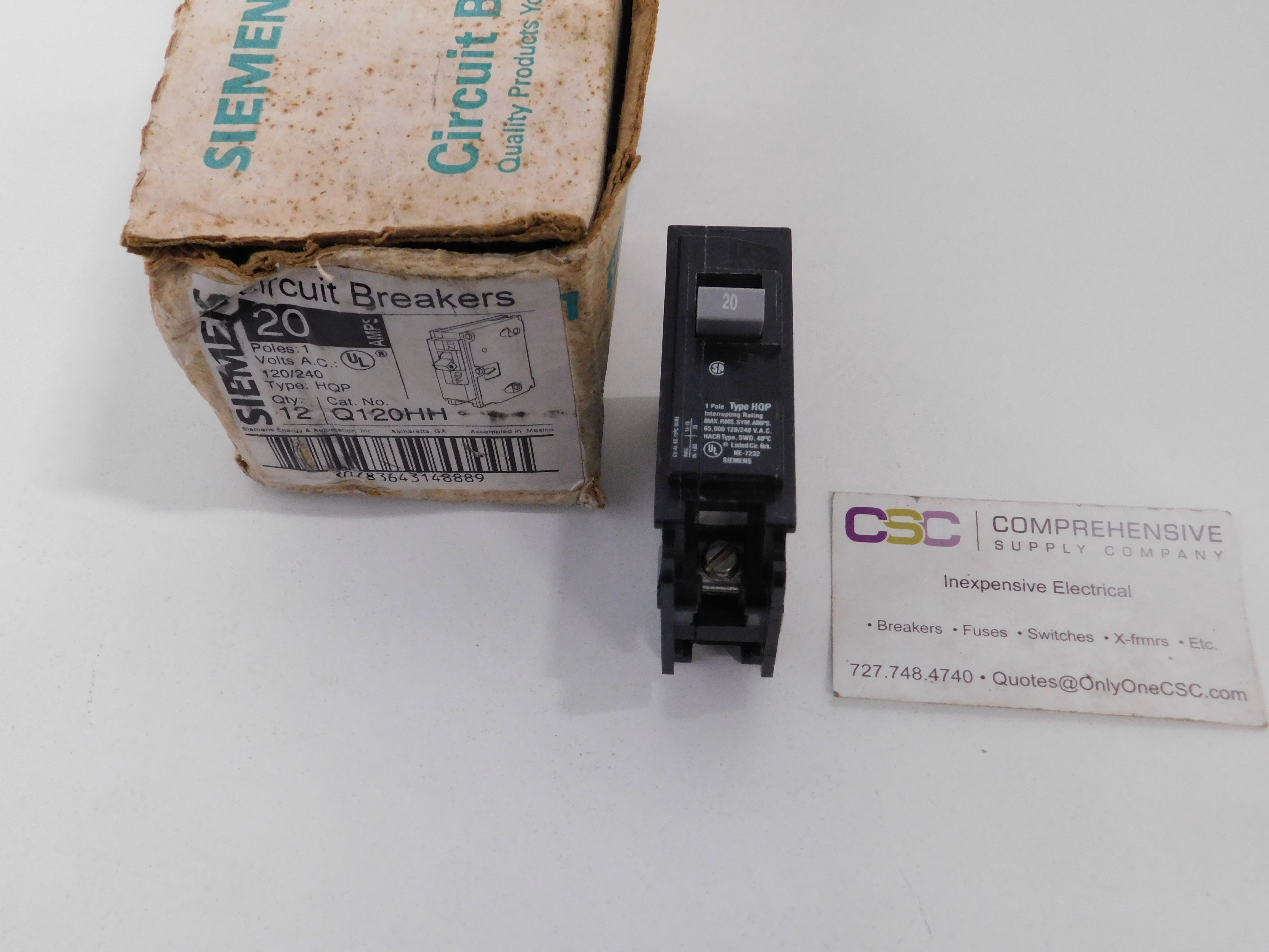 SIEMENS  20A AMP 1P POLE 65kA@120/240V PLUG ON CIRCUIT BREAKER - Q120HH - NIB