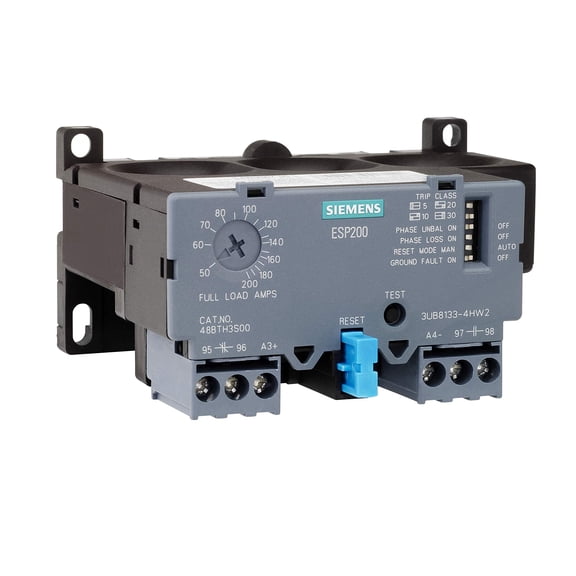 SIEMENS 3UB81334FW2 Solid State Overload Relay, ESP200 Catalog No. 48BTF3S00, 13 to 52A, Frame Size B, 3-Phase, Class 5/10/20/30 Adjustable, Manual/Automatic Reset CA2