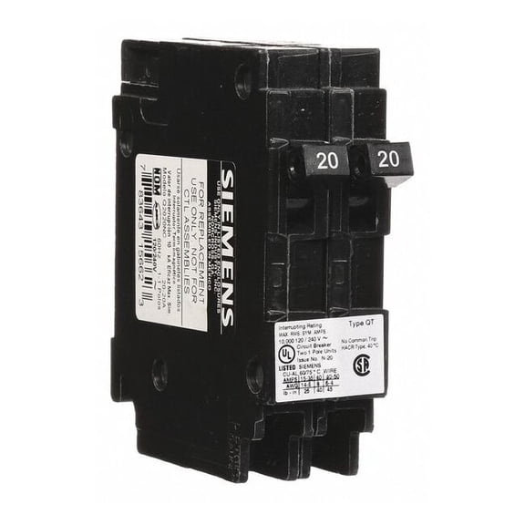 Siemens Circuit Breaker,20/20A,Plug In,120V,1P Q2020NC