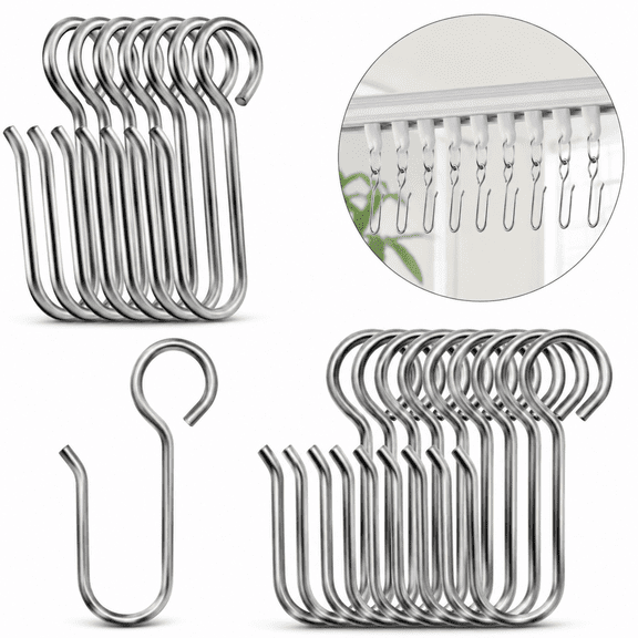 SIERLI S-Hooks Metal Curtain Track Hooks, 60-Piece Silver