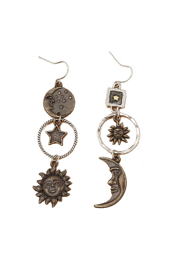 SIEYIO 1 Pair for Creative Design for Sun Moon Pentagram Pendant Women's Asymmetric Tre