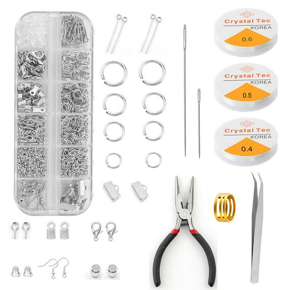 SIEYIO 1 Set Jewelry Making Supplies Kit with Crimp Beads Screw Eye Pins Earring Hooks Ribbon Ends Lobster Clasps Clamp Crimps