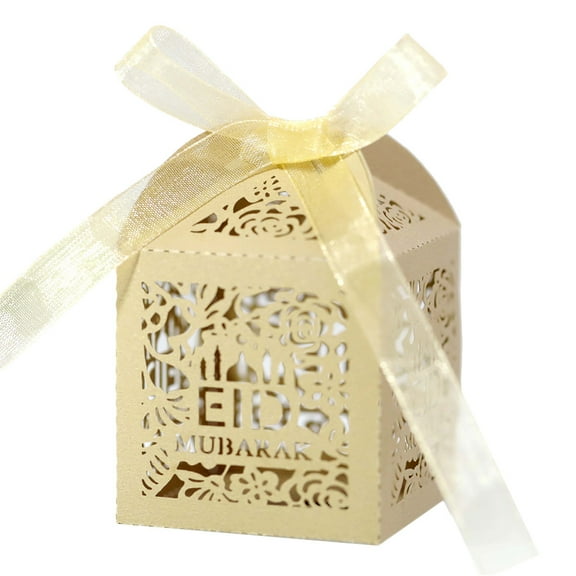 SIEYIO 100pcs Eid Mubarak Candy Box Hollow Rose Ramadan Kareem Gift Boxes Islamic Muslim Festival Happy Al-Fitr Eid Supplies