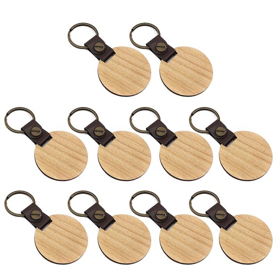 SIEYIO 10Pcs Custom Engraved Wood Keychain Personalised Round/Rectangle Keyring Decor