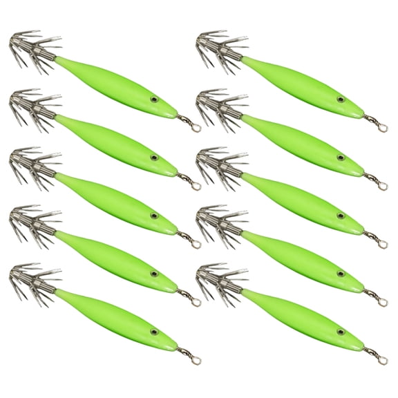 SIEYIO 10Pcs Fluorescent Squid Jig Shrimp Lures Baits Squid Jig Glow Jig Hook for Freshwater Saltwater Fishing Artificial Baits
