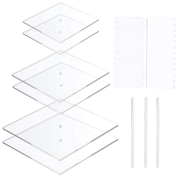 SIEYIO 11pcs Acrylic Round/Square Cake Disk Set Base Boards with Center Hole Pillar Comb Scrapers Dowel Rod Kitchen Tool