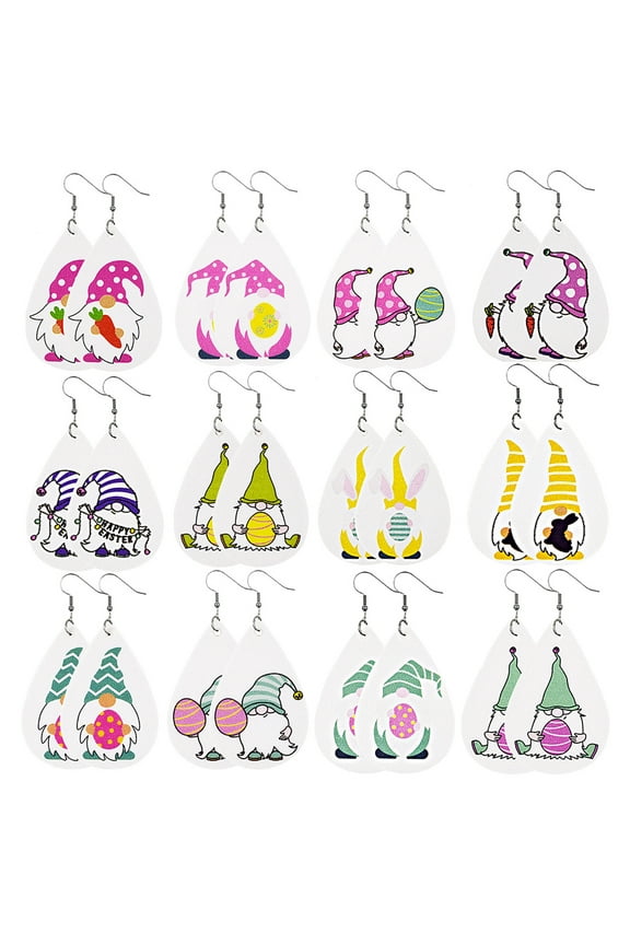SIEYIO 12 Pairs St Patrick's Day Easter Faux Leather Earrings Set Teardrop Gnome Easter