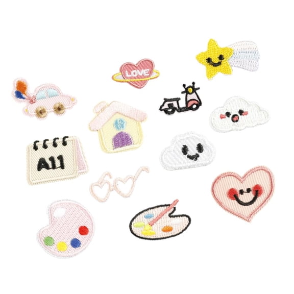 SIEYIO 12 Pcs Cloud Embroidered Patches Glasses Iron on Patches Lovely House Repair Patches Sewing Patches for Clothes Bag