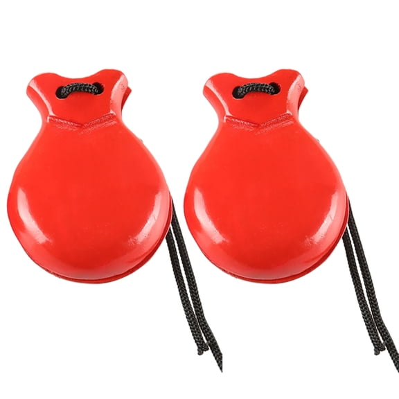 SIEYIO 2 Pcs Spanish Castanets with String Wooden Hand Percussion Music Instrument