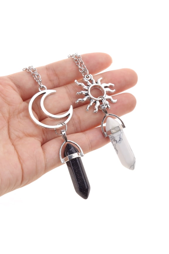 Hexagonal Natural Quartz Stone Pendant Sun &Moon for Daily Wearing Party Dinner Travel Wedding Add Highlights to Out