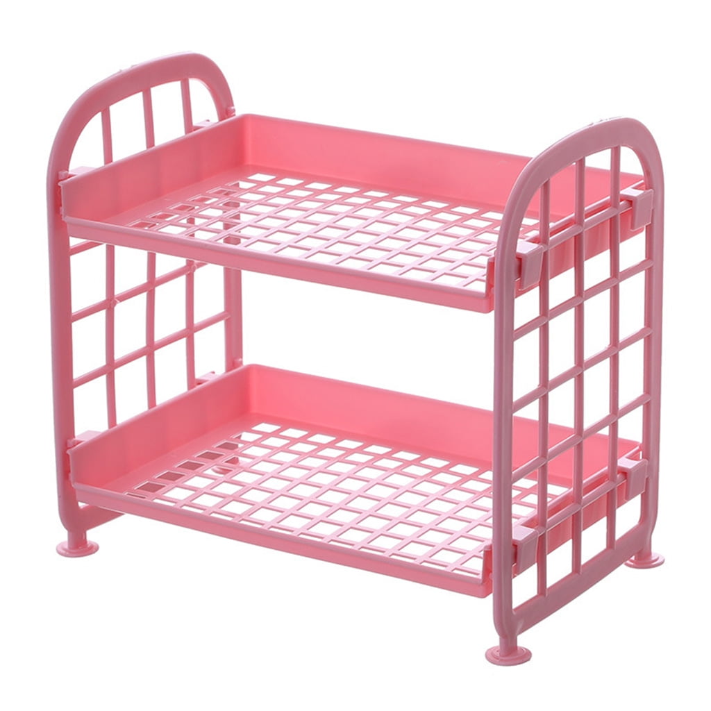 SIEYIO 2 Tier Hollow Out Plastic Foldable Shelf Countertop Cosmetic