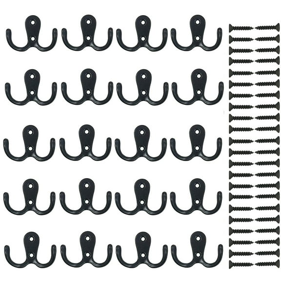 SIEYIO 20 Pcs Wall Double Hooks Zinc Alloy Coat Hanger Towel Robe for Key Holder Shower Hook with Screws Bathroom Accessories