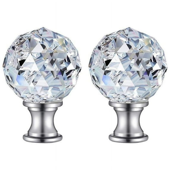SIEYIO 2Pcs Faceted Clear Crystal Glass Ball Finial Lamp Top Cap Screw with Base Threaded Table Floor Lampshade Finials Topper Knob Decoration