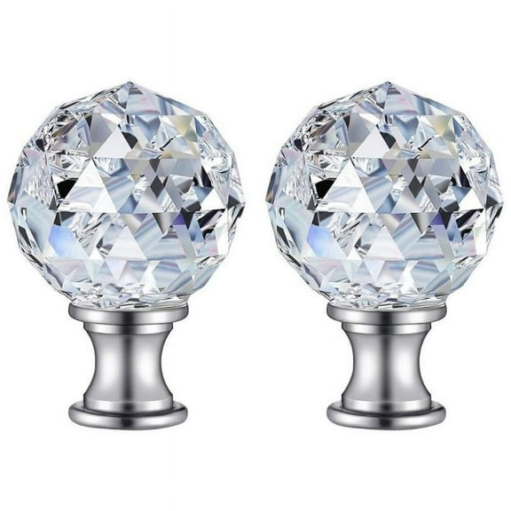 SIEYIO 2Pcs Faceted Clear Crystal Glass Ball Finial Lamp Top Cap Screw with Base Threaded Table Floor Lampshade Finials Topper Knob Decoration