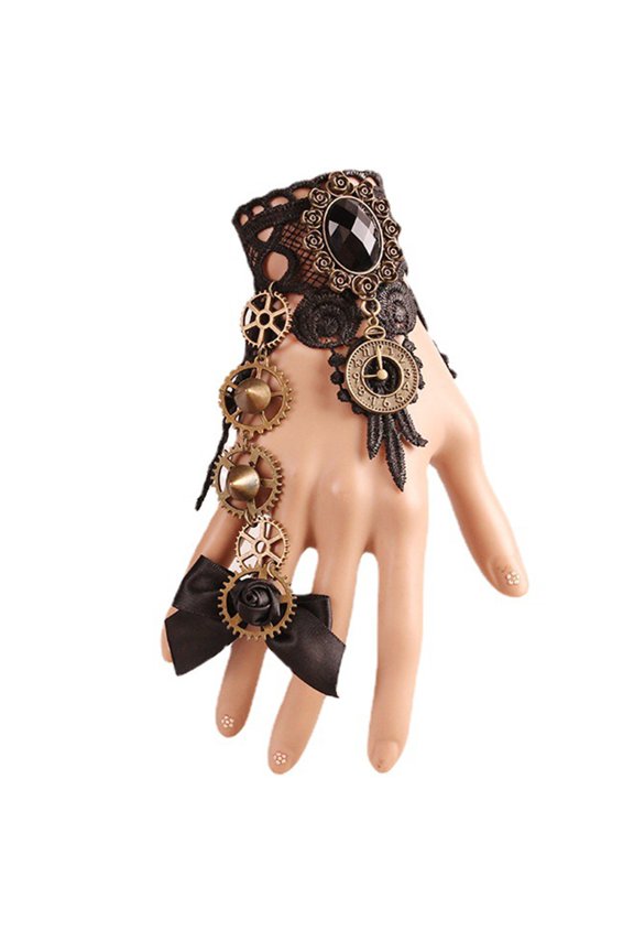 2colors Women Gear Clock Decor Bracelet Rings Goth Style Adjustable Wrist Guard